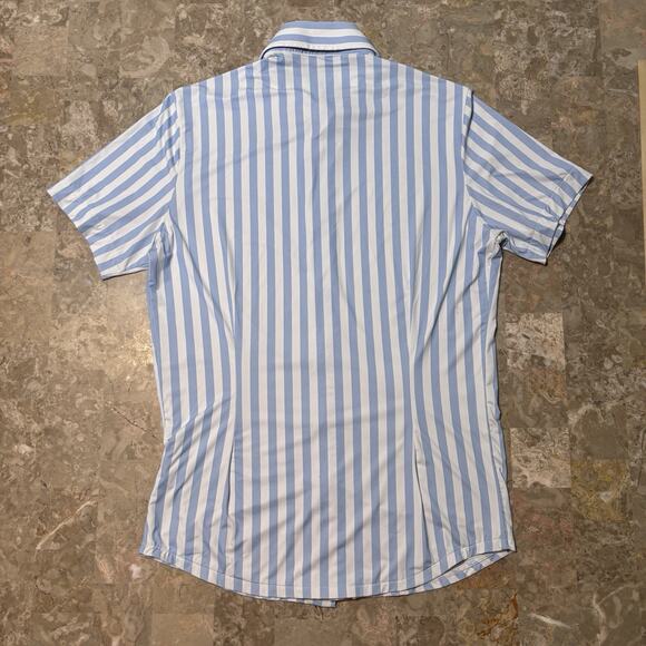 State & Liberty Shirt Mens Small Athletic Fit Blue Stretch Short Sleeve Button - Picture 7 of 9